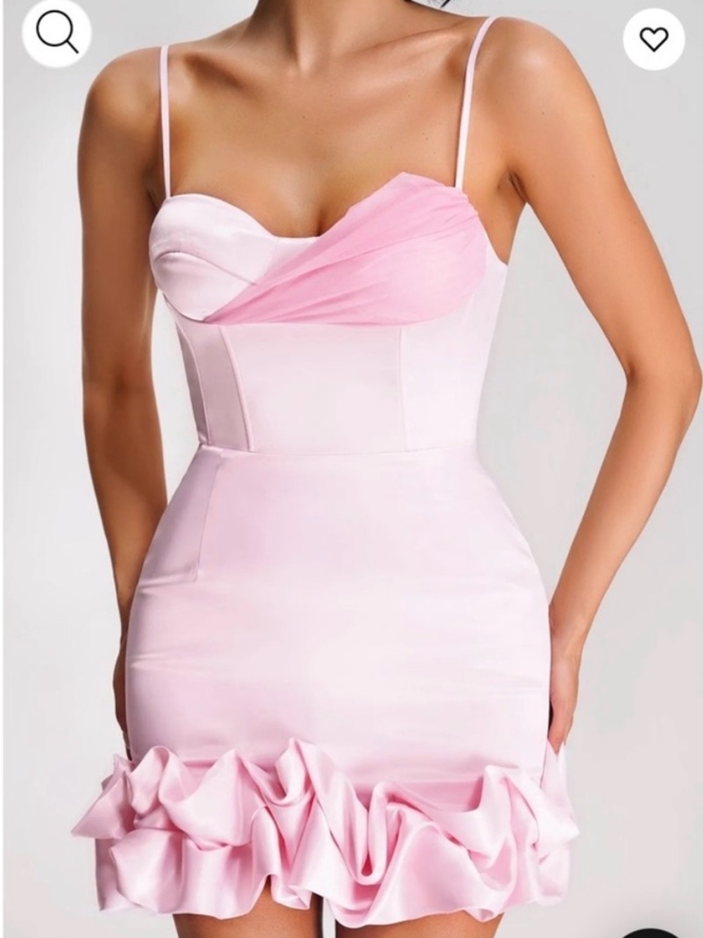 Delicate Pink Satin Ruffle Chemise with Sweetheart Neckline- NWT